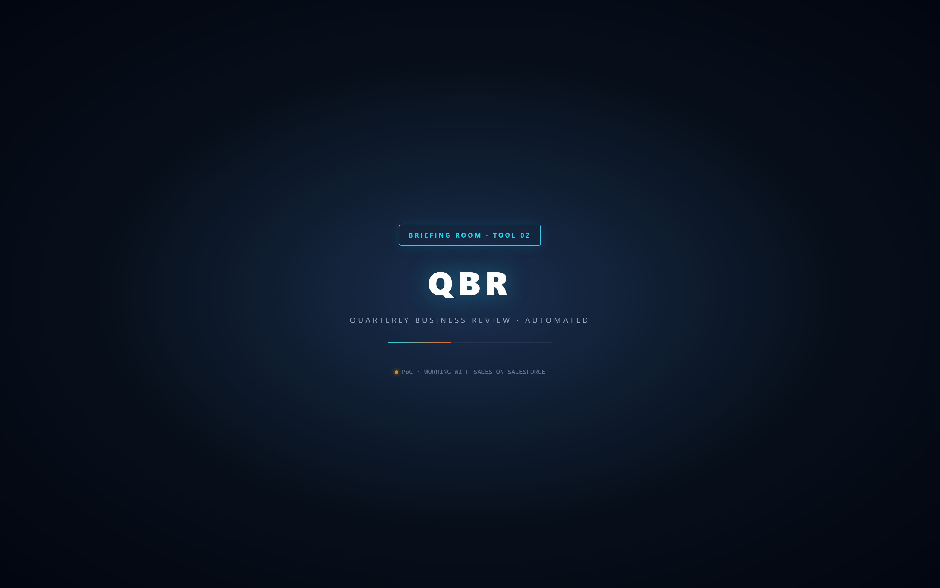 QBR briefing-room walkthrough — kickoff &rarr; research &rarr; curate &rarr; deck